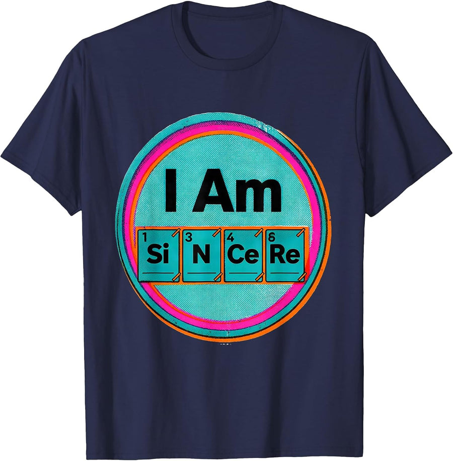 I Am SiNCeRe Risograph Science Teacher Chemistry Humor T-Shirt - Navy Blue