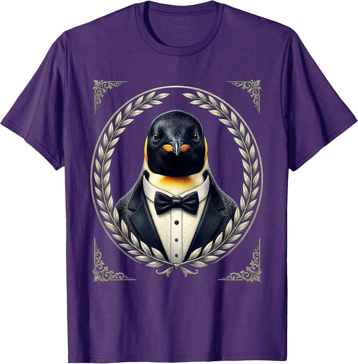 Penguin in Tuxedo Bow Tie Graphic T-Shirt - Purple