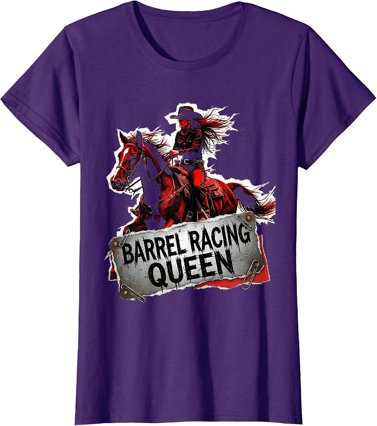 Women's Barrel Racing Queen Rodeo Design T-Shirt - Purple