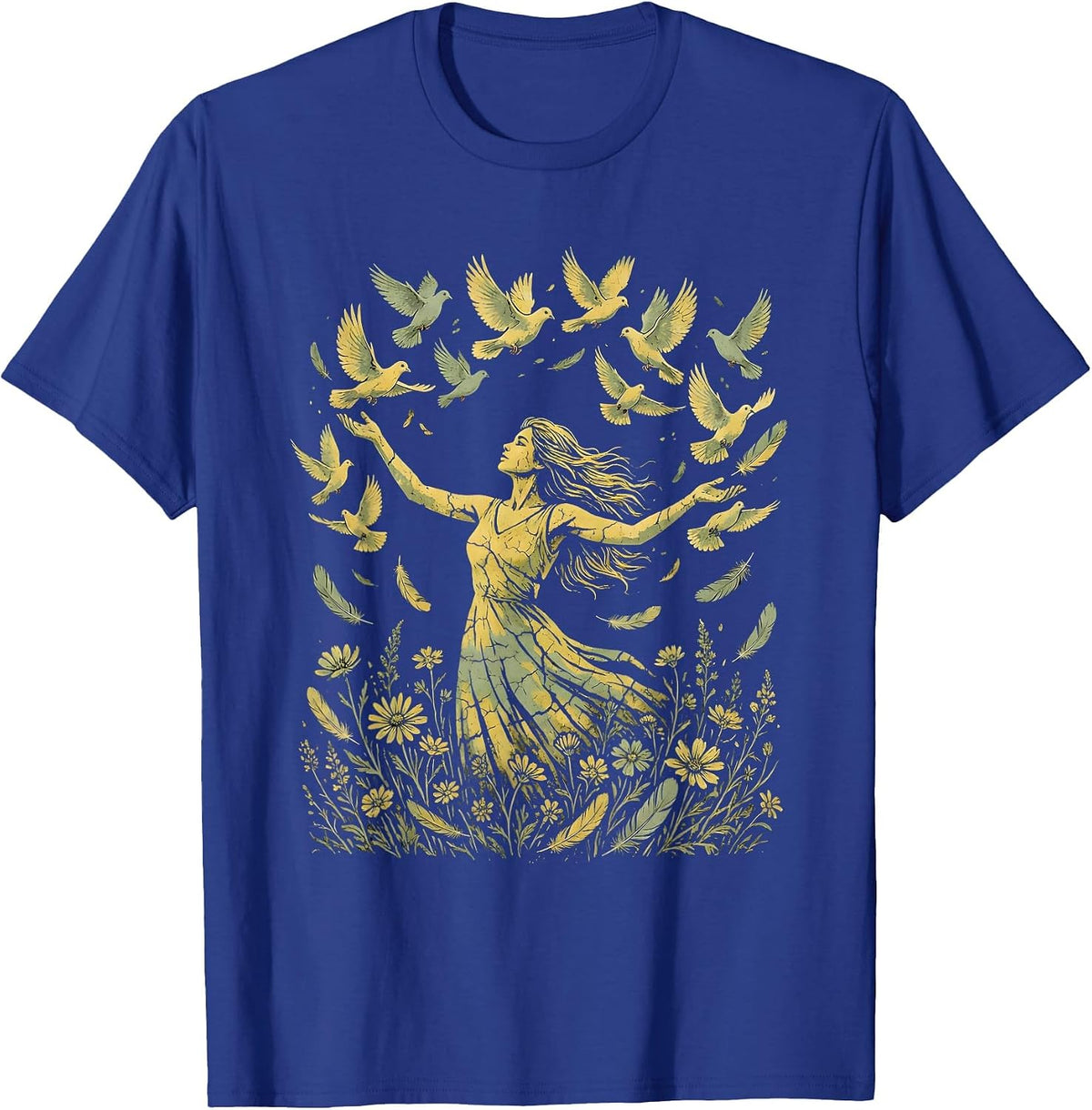 Men's Hippie Free Spirit Birds Released Open Hands T-Shirt - Royal Blue