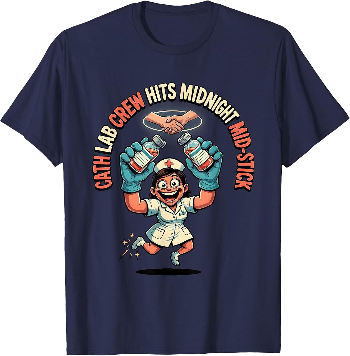 CATH LAB CREW HITS MIDNIGHT MID-STICK Funny Nurse New Year T-Shirt - Navy Blue