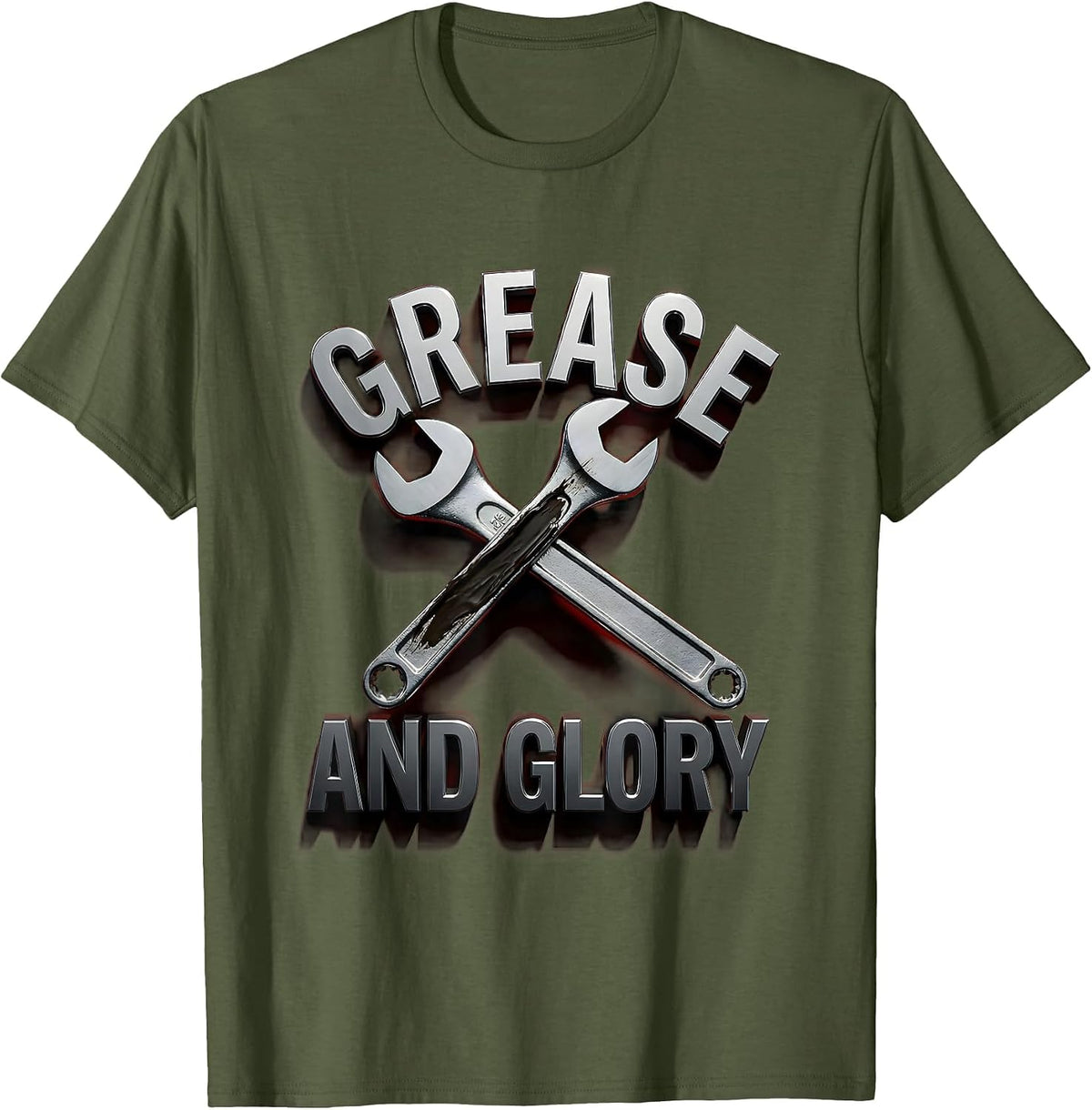 Men's Grease and Glory Blue Collar Worker Design T-Shirt - Olive Green