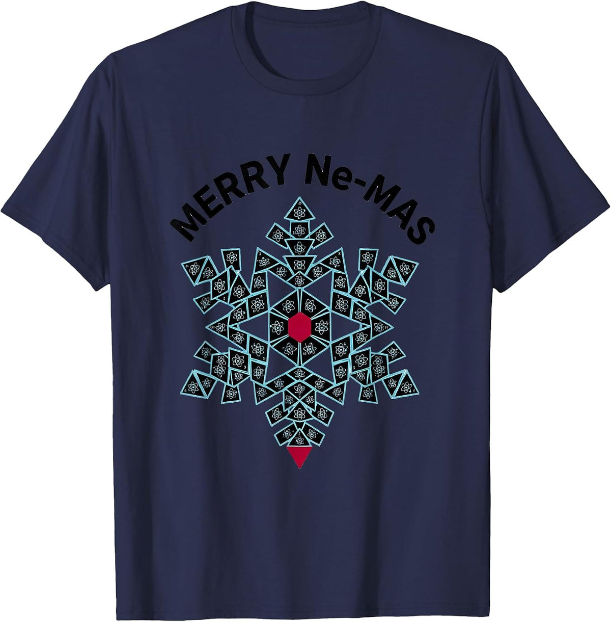 Merry Ne-mas Geometric Snowflake Periodic Table Chemistry T-Shirt - Navy Blue