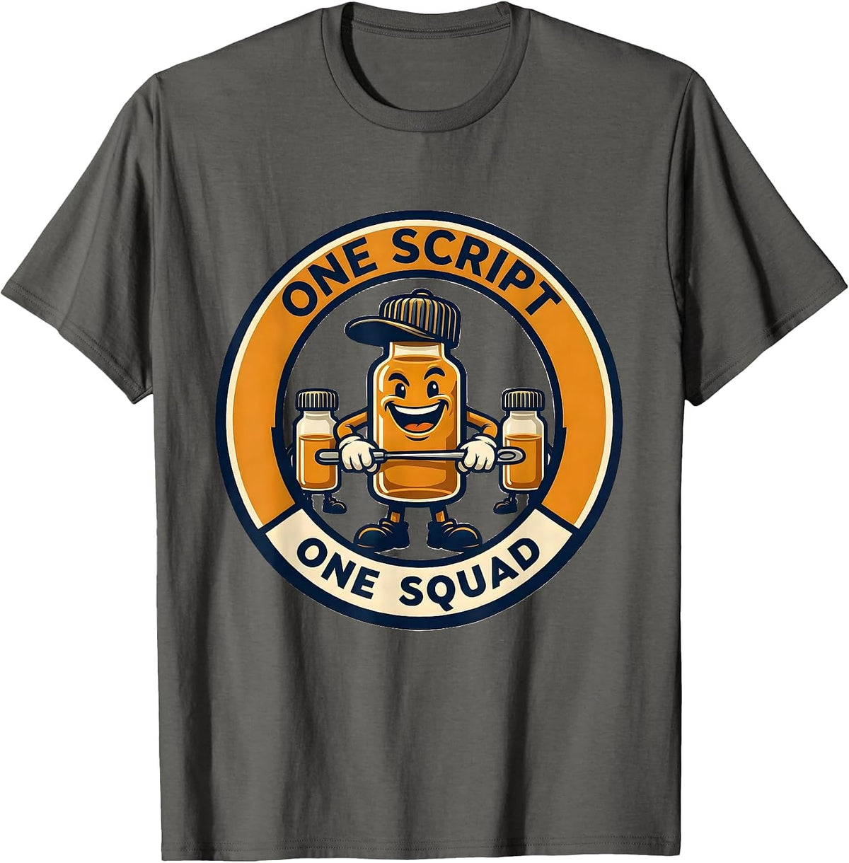 Men's One Script One Squad Cute Pharmacy Tech Squad Humor T-Shirt - Asphalt Grey