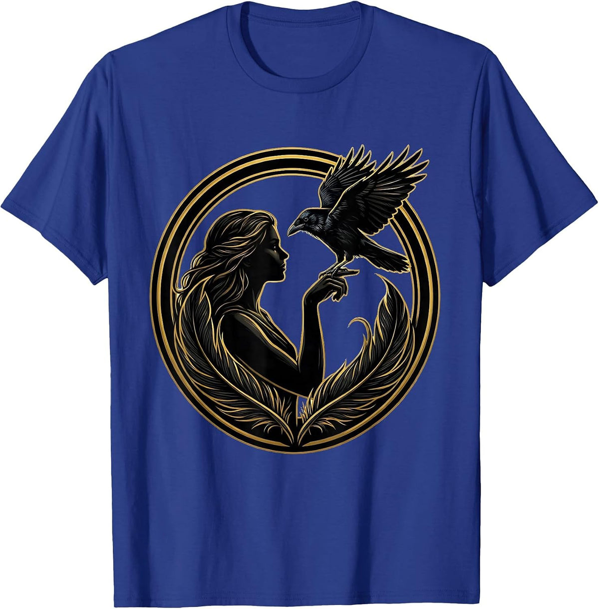 Men's Woman and Crow Illustration Nature Art Design T-Shirt - Royal Blue