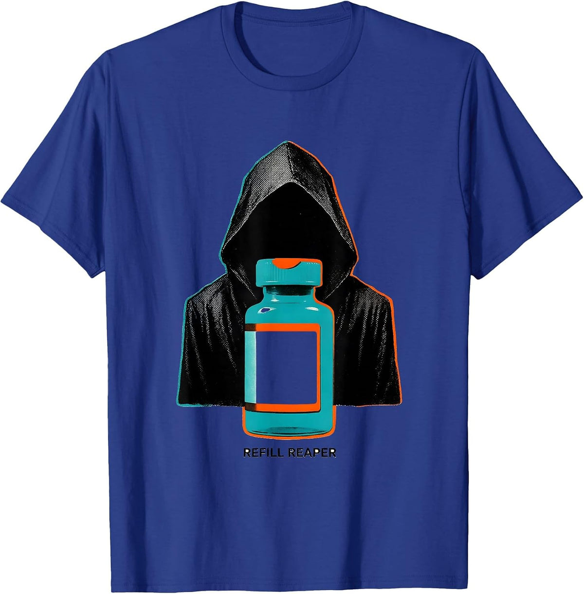 Refill Reaper Risograph Halloween Pharmacy Technician Crew T-Shirt - Royal Blue