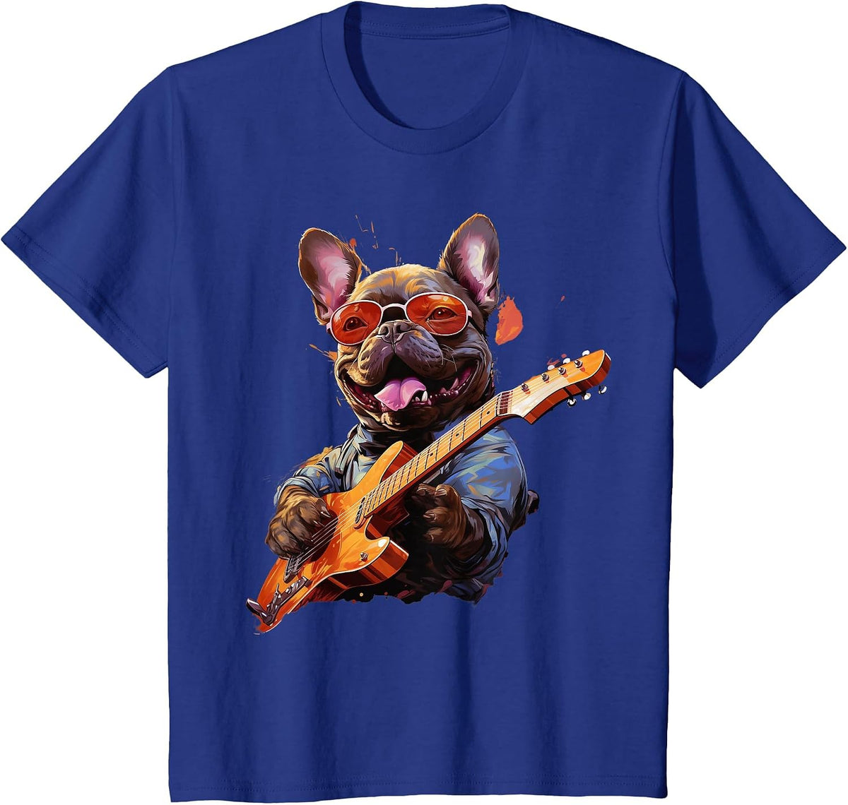 Funny Rock French Bulldog Playing Guitar T-Shirt - Royal Blue