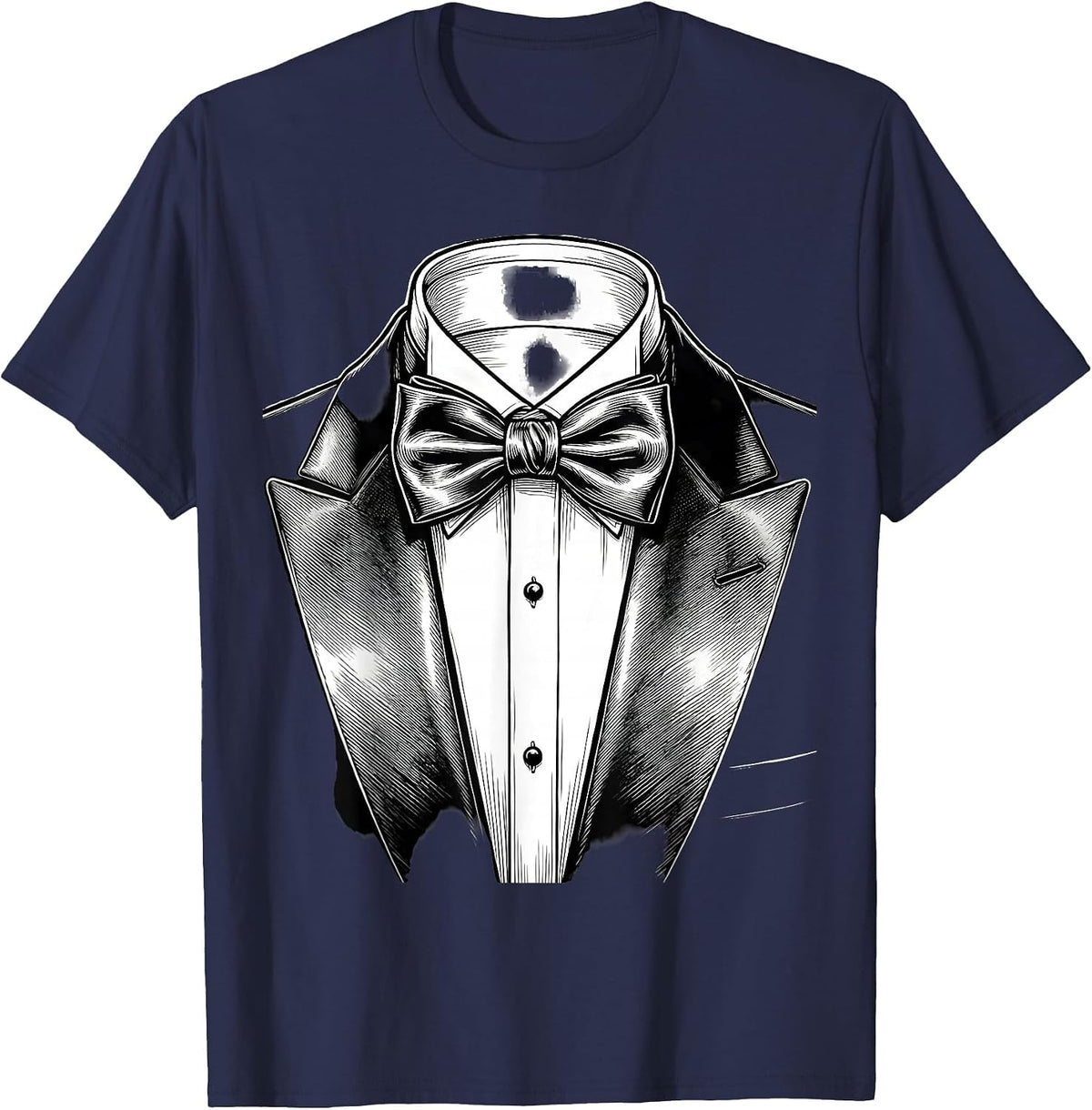 Men's Classic Tuxedo Bow Tie and Lapels Illustration T-Shirt - Navy Blue