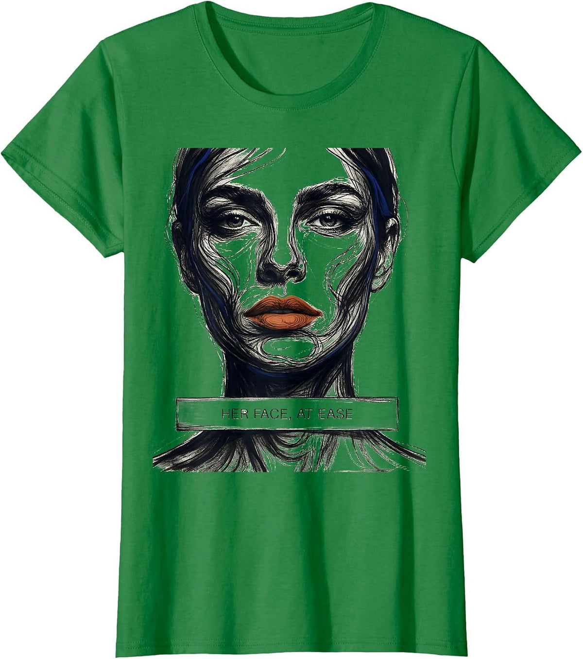 Her Face At Ease Abstract Fashion Designer Artwork T-Shirt - Kelly Green