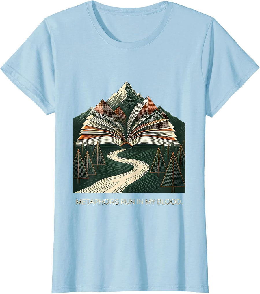 Women's Metaphors Run In My Blood English Teacher Design T-Shirt - Baby Blue