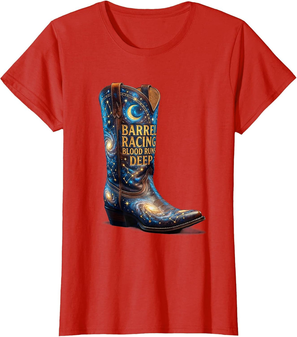 Barrel Racing Blood Runs Deep Cowgirl Design T-Shirt - Red