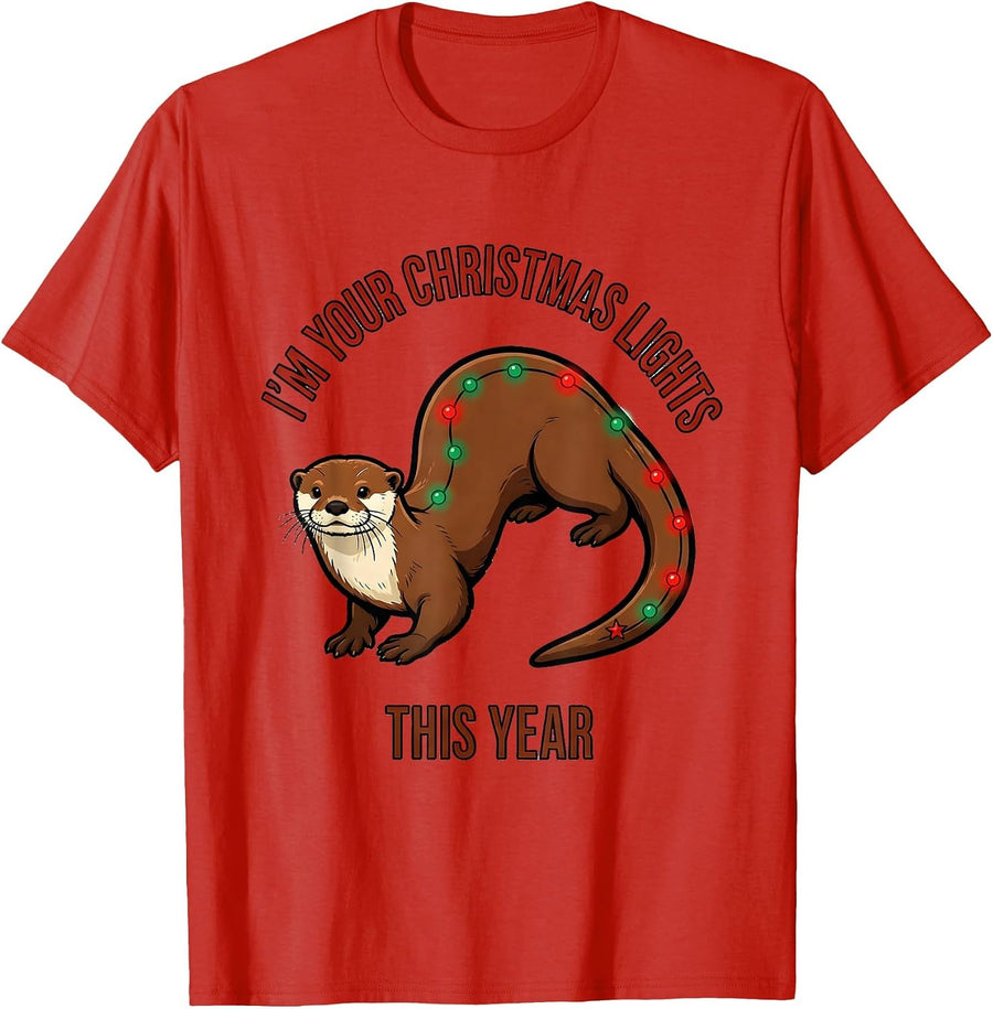 Men's I'm Your Christmas Lights This Year Funny Otter Animal Lover T-Shirt - Red