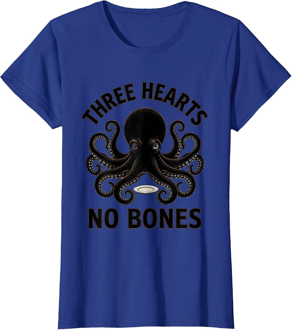 Women's Three Hearts No Bones Blackwork Dotwork Octopus Sea Creature T-Shirt - Royal Blue