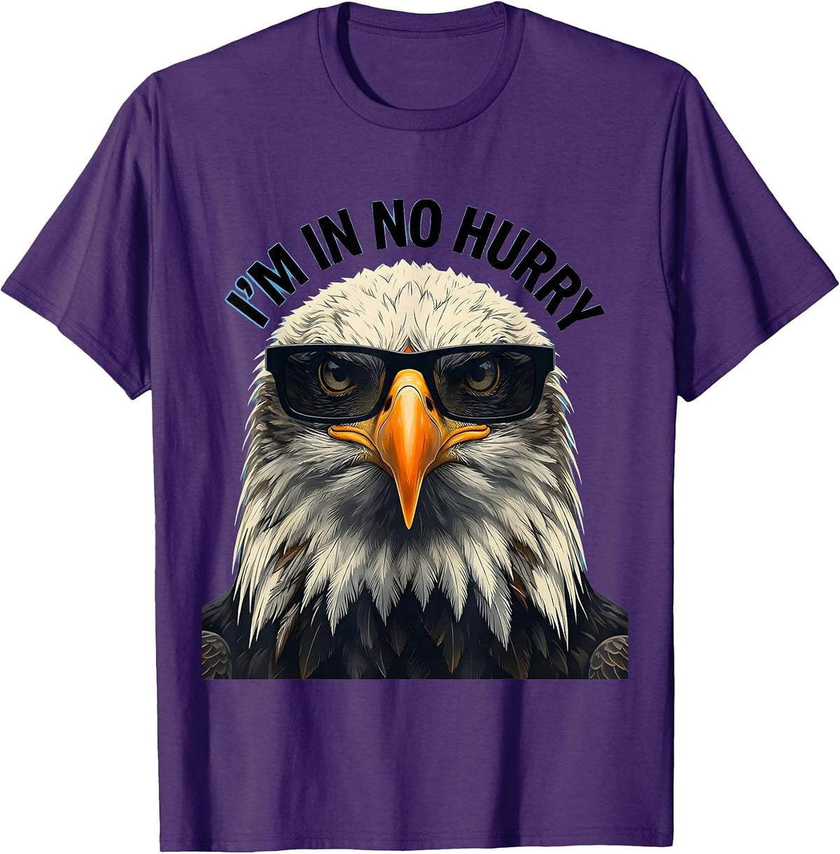 Men's I'm In No Hurry Stencil Bald Eagle Sunglasses Funny Novelty T-Shirt - Purple