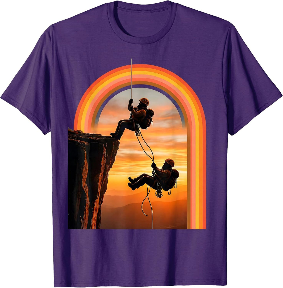 Mountaineer Hanging Over Ledge Funny Climbing T-Shirt - Purple