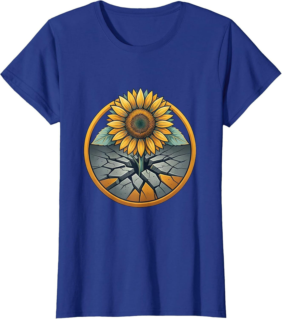 Women's Neurodiversity Sunflower Through Cracked Concrete T-Shirt - Royal Blue
