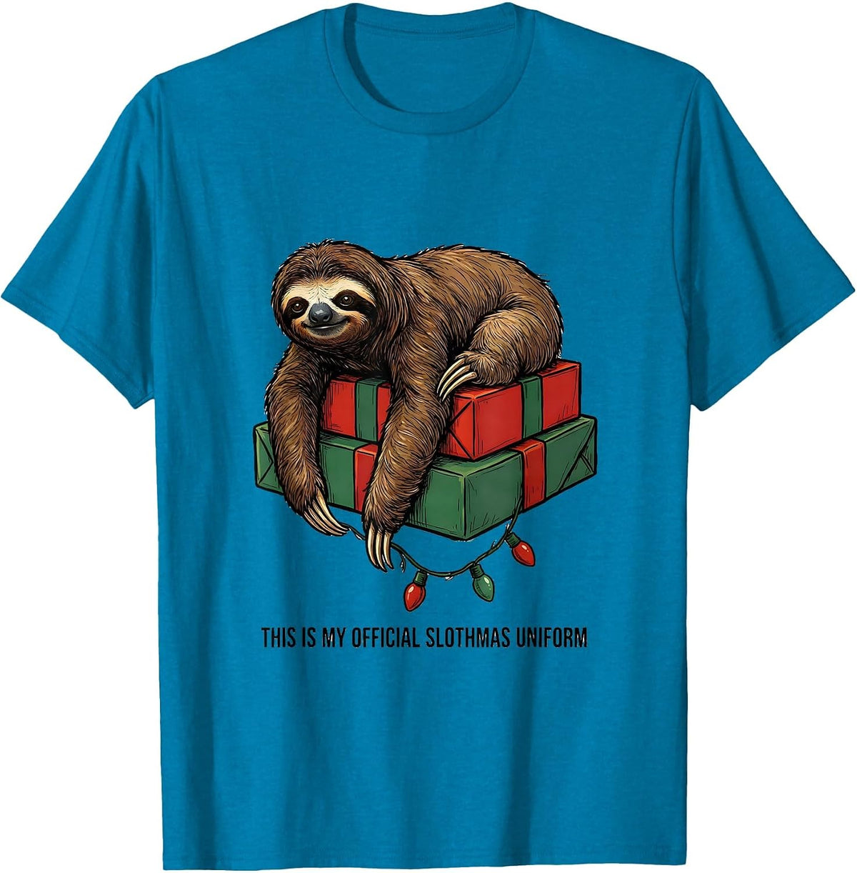 This Is My Official Slothmas Uniform Funny Sloth Christmas T-Shirt - Sapphire Blue