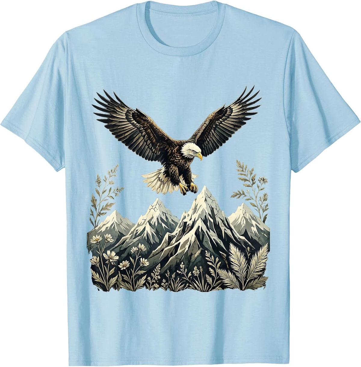 Men's Bald Eagle Soaring Over Snow-Capped Mountains T-Shirt - Baby Blue