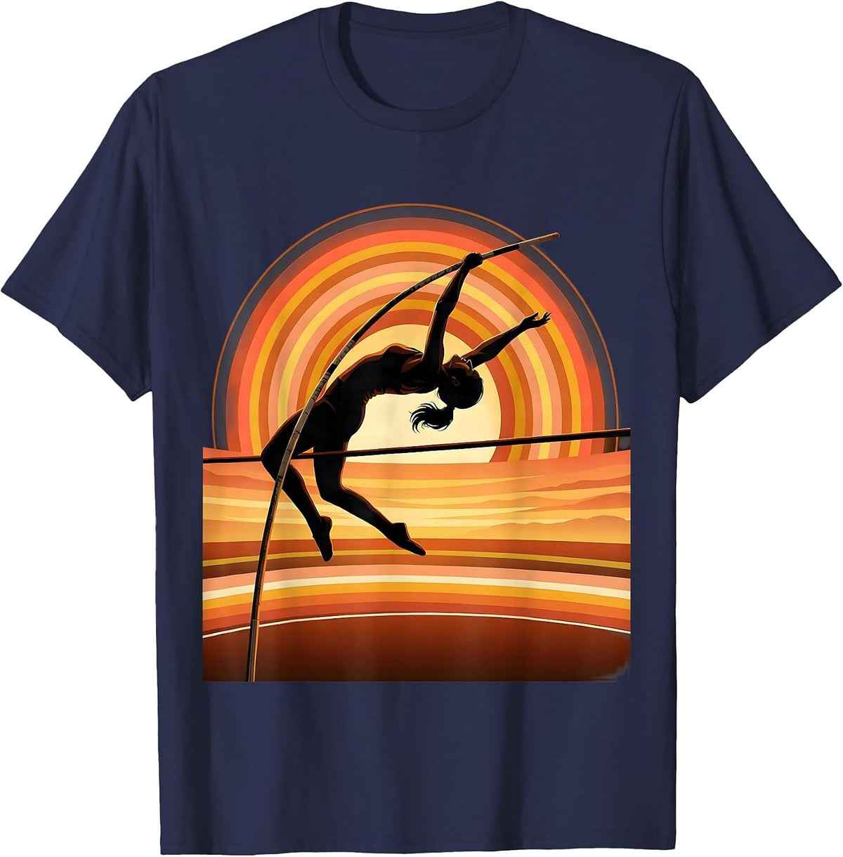 Pole Vault Athlete Soaring Above the Crossbar T-Shirt - Navy Blue