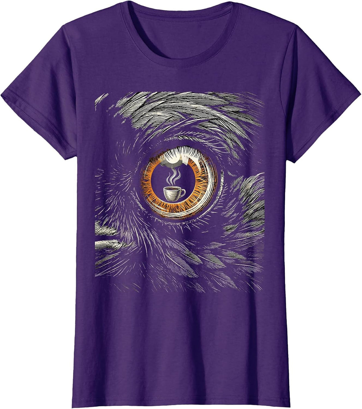 Women's Crow Eye Coffee Reflection Graphic Design T-Shirt - Purple