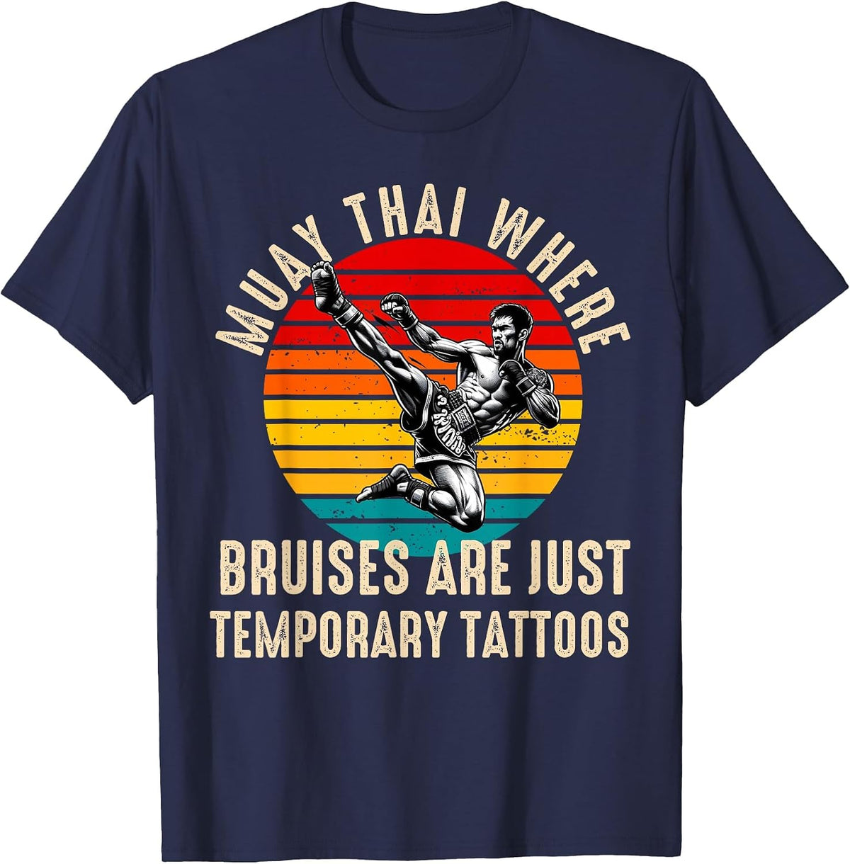 Muay Thai Fighter for Men Dad Boys Thai Kickboxing Fighting T-Shirt - Navy Blue