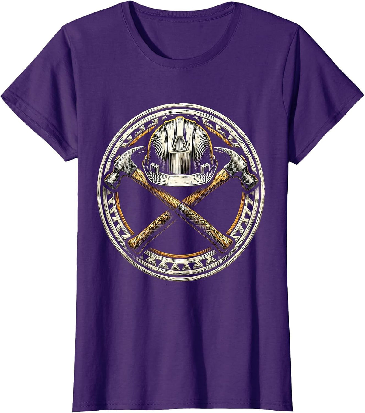 Women's Hardhat Crossed Sledgehammers Construction Graphic T-Shirt - Purple