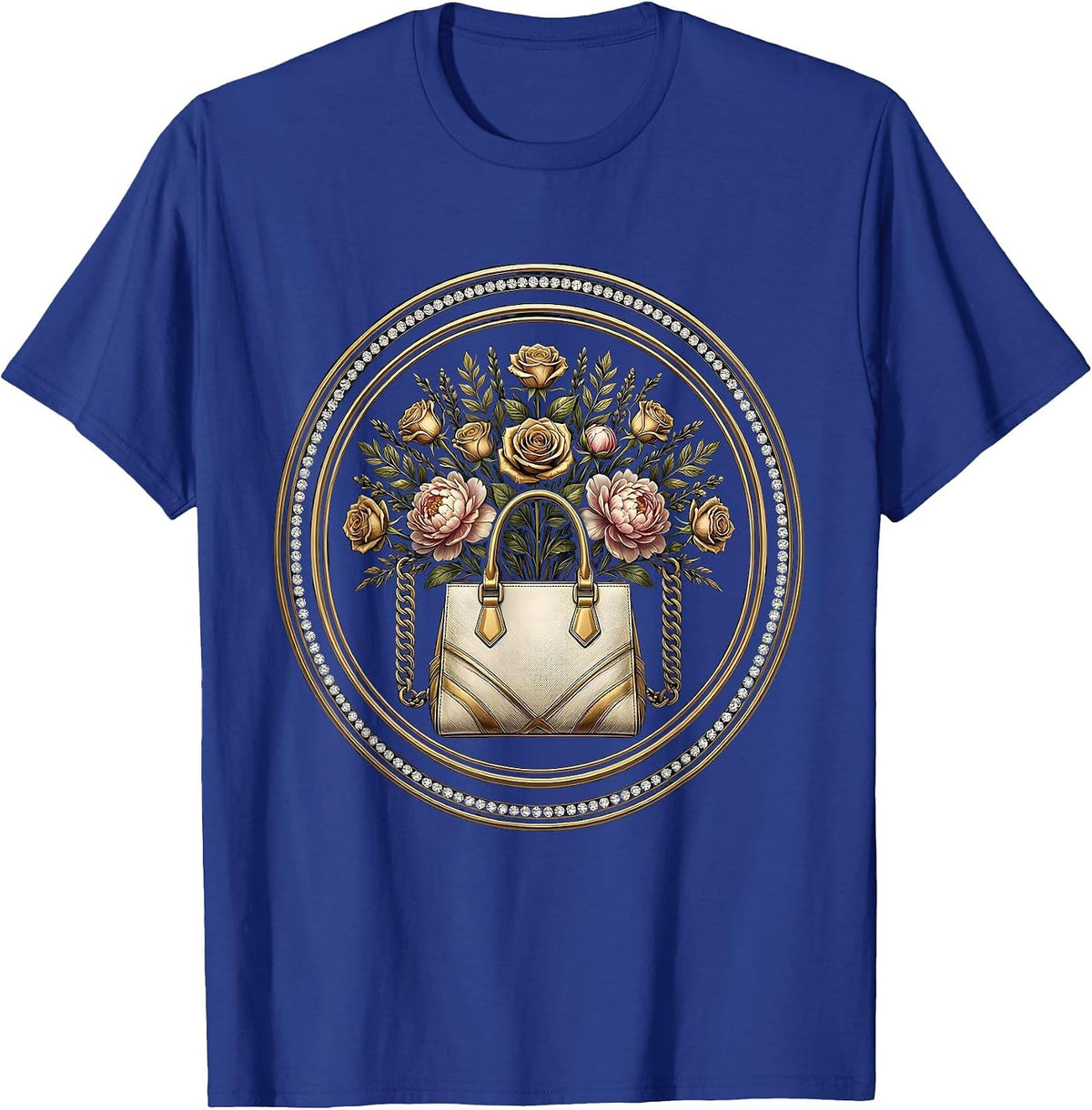 Gigi Floral Handbag Blooming Bouquet Graphic T-Shirt - Royal Blue