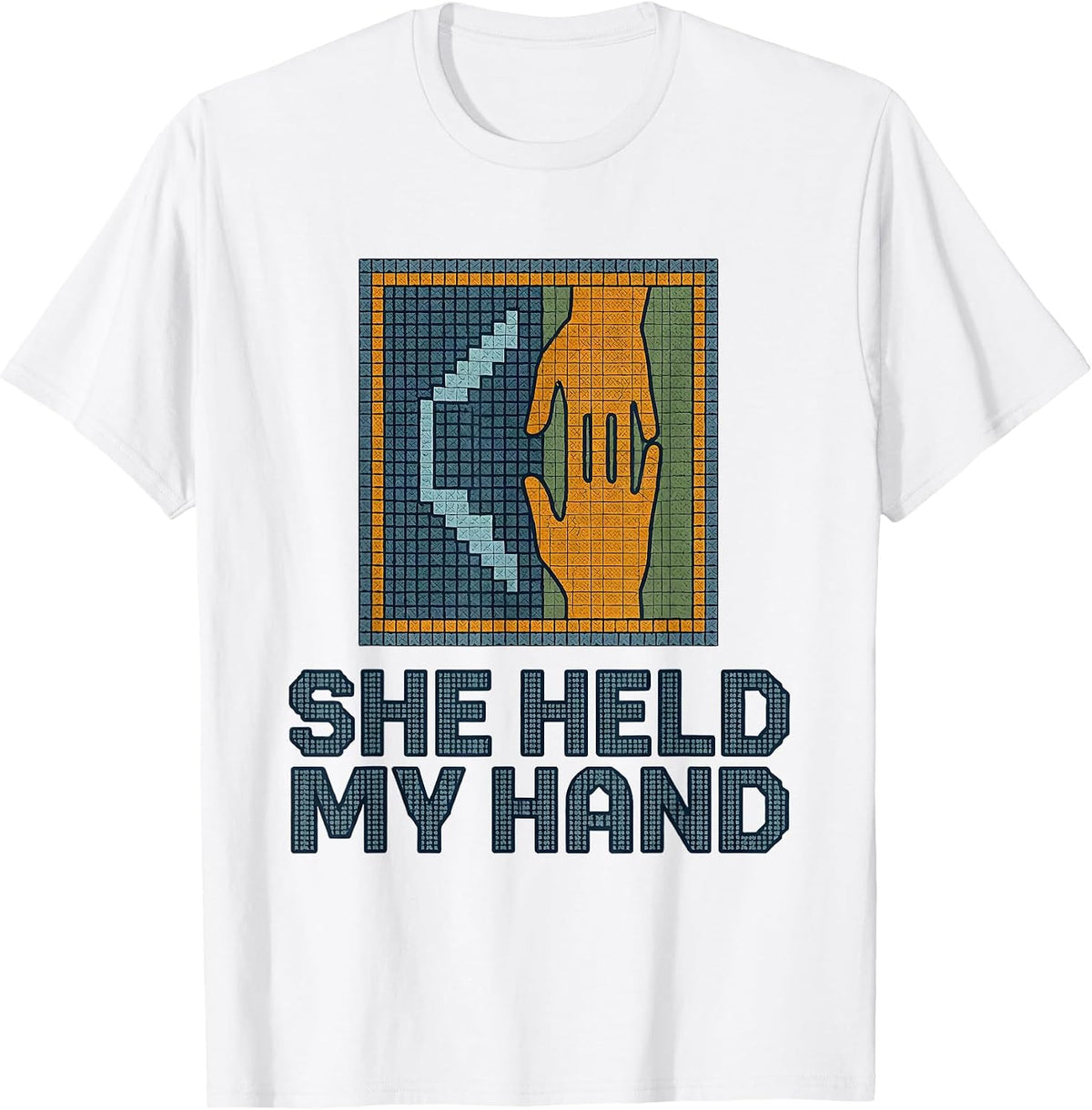 Men's She Held My Hand Cross Stitch Mammography Tech Sonographer T-Shirt - White