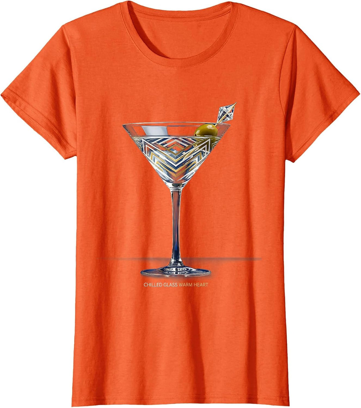 Chilled Glass Warm Heart Martini Design T-Shirt - Orange