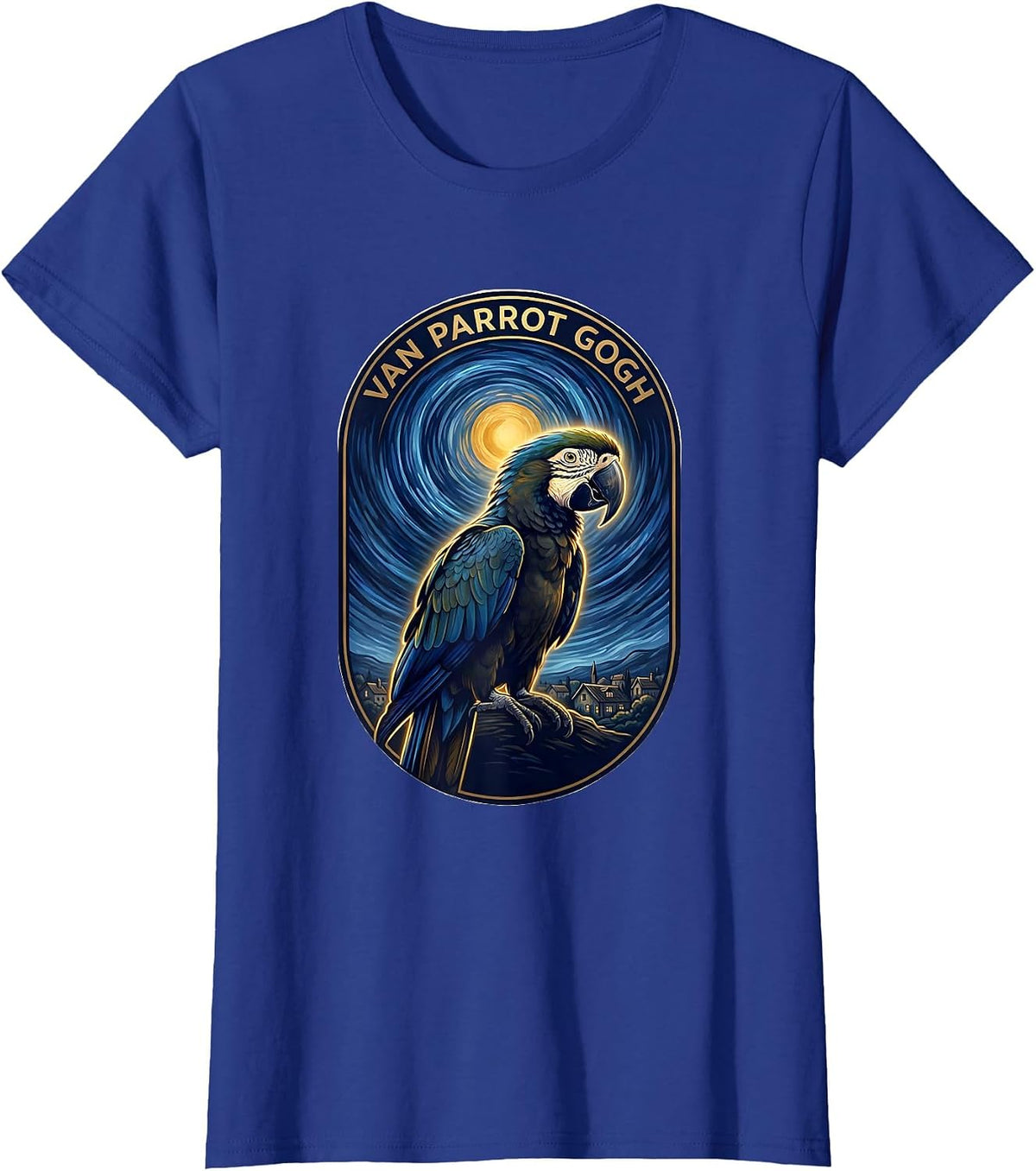 Women's Van Parrot Gogh Whimsical Art Meme Parrot Lover Gift T-Shirt - Royal Blue