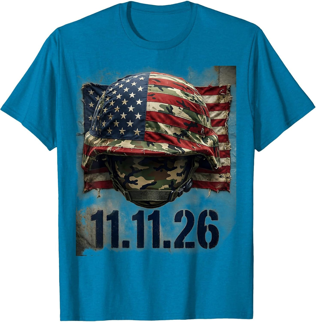 11.11.26 Distressed Military Patriotic Veteran T-Shirt - Sapphire Blue