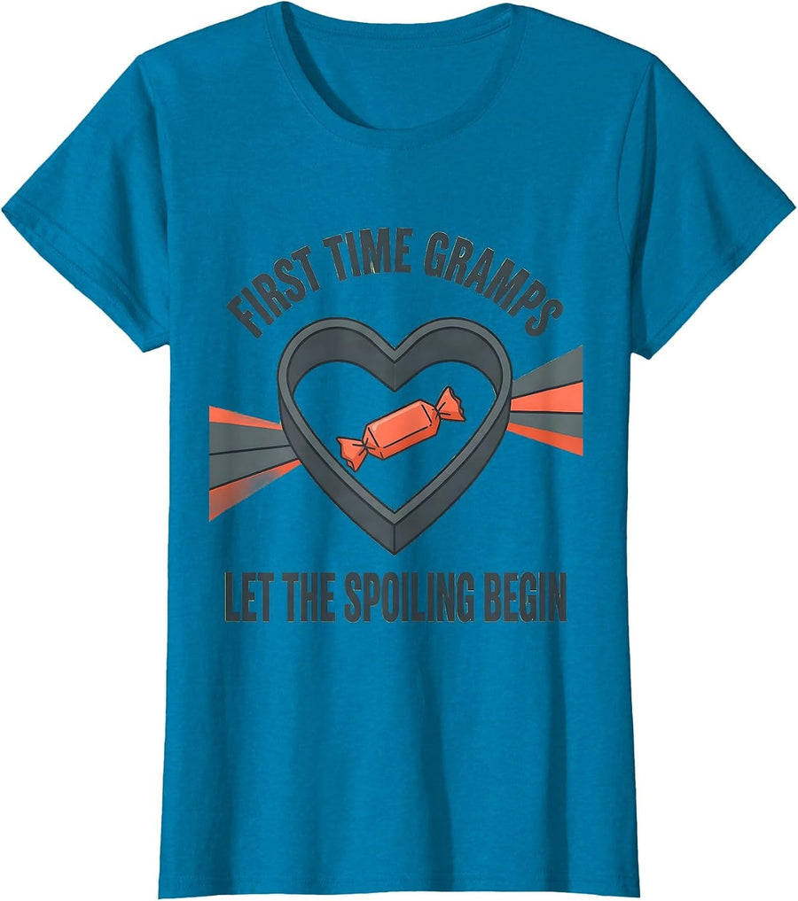 First Time Gramps Let The Spoiling Begin Grandpa T-Shirt, Women, Sapphire Blue, 3X-Large - As Pictured