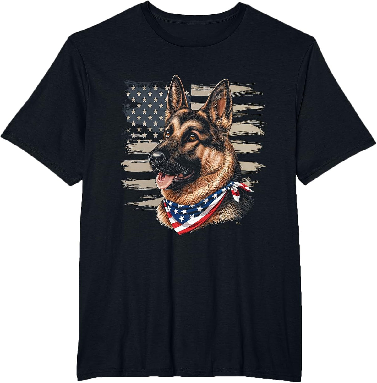 German Shepherd American Flag Dog Patriotic Pet T-Shirt - Black