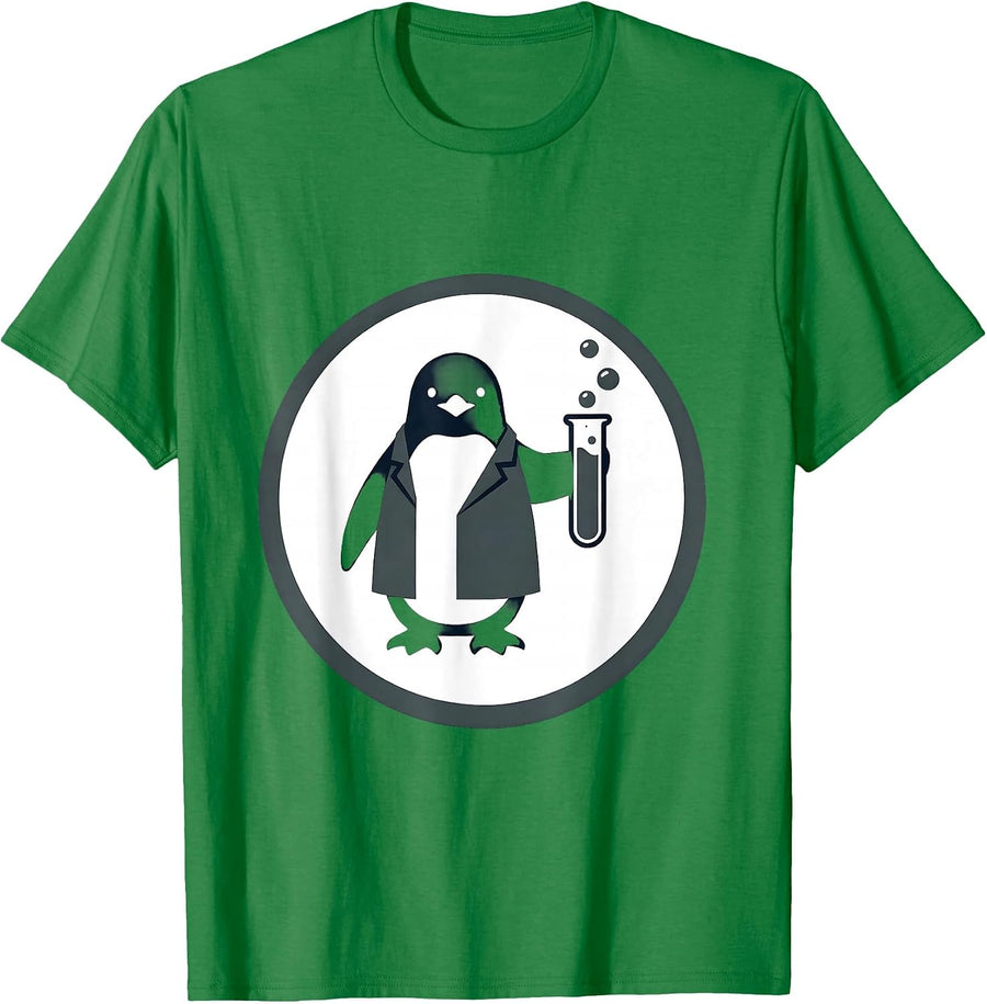 Men's Penguin Scientist Bubbling Test Tubes Illustration T-Shirt - Kelly Green