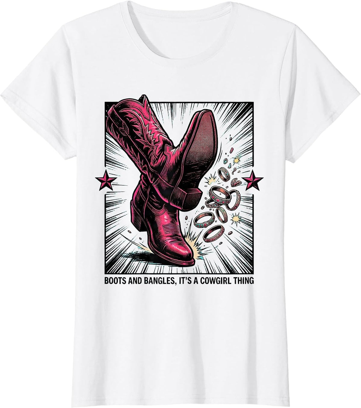 Boots and Bangles, It's a Cowgirl Thing Comic Book T-Shirt - White