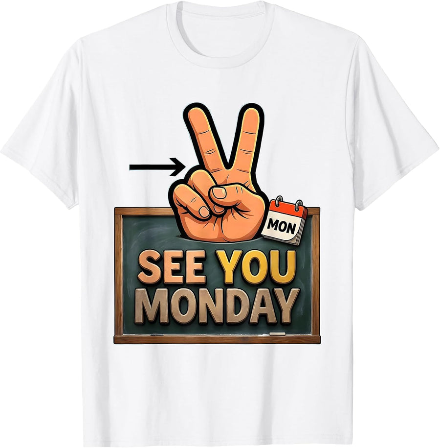 Men's See You Monday Cartoon ASL Sign Language Teacher Deaf T-Shirt - White