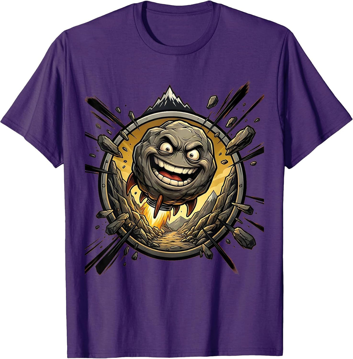 Boulder Rolling Down Mountain Graphic Tee T-Shirt - Purple