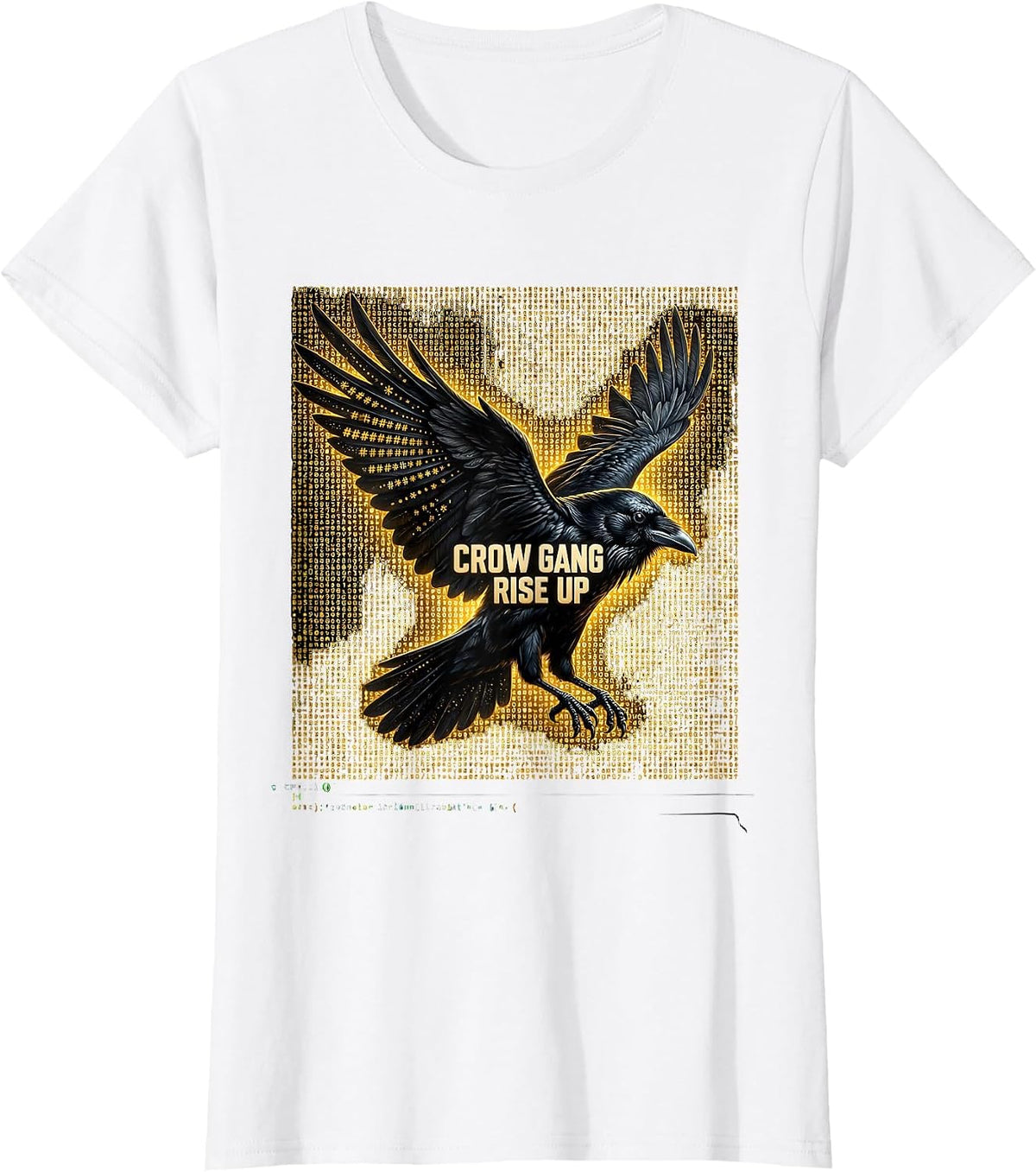 Crow Gang Rise Up Bold Crow Graphic Design T-Shirt - White