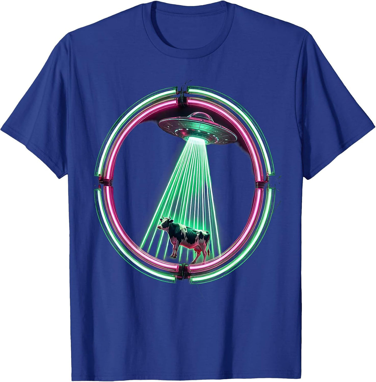 Men's Alien Cow Abduction Tractor Beam UFO Design T-Shirt - Royal Blue