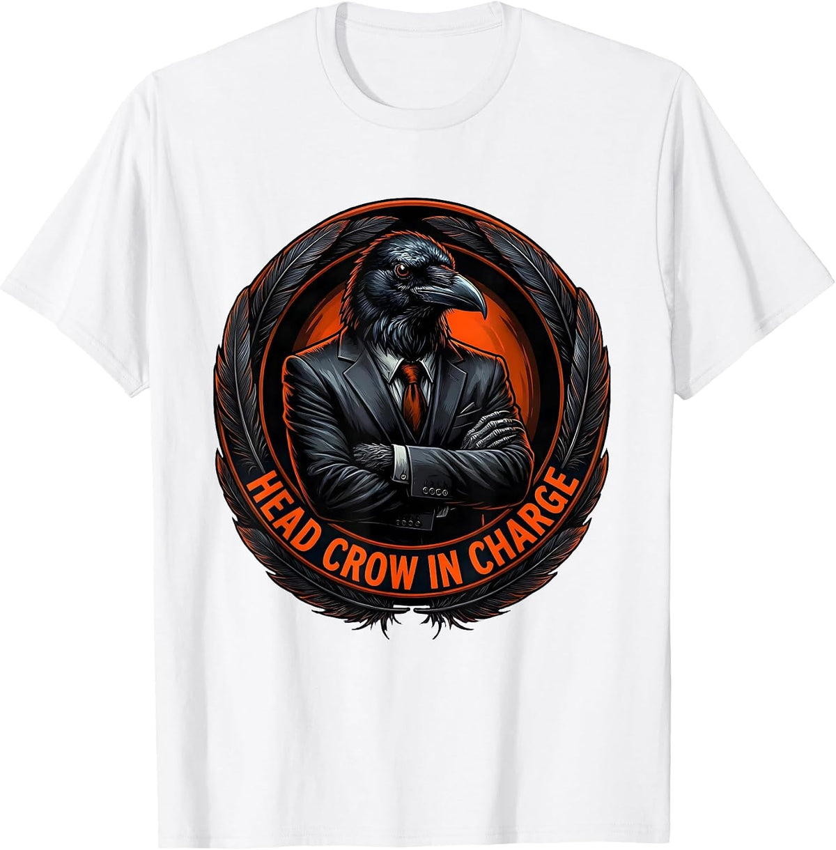 Men's Head Crow In Charge Bold Crow Graphic Design T-Shirt - White
