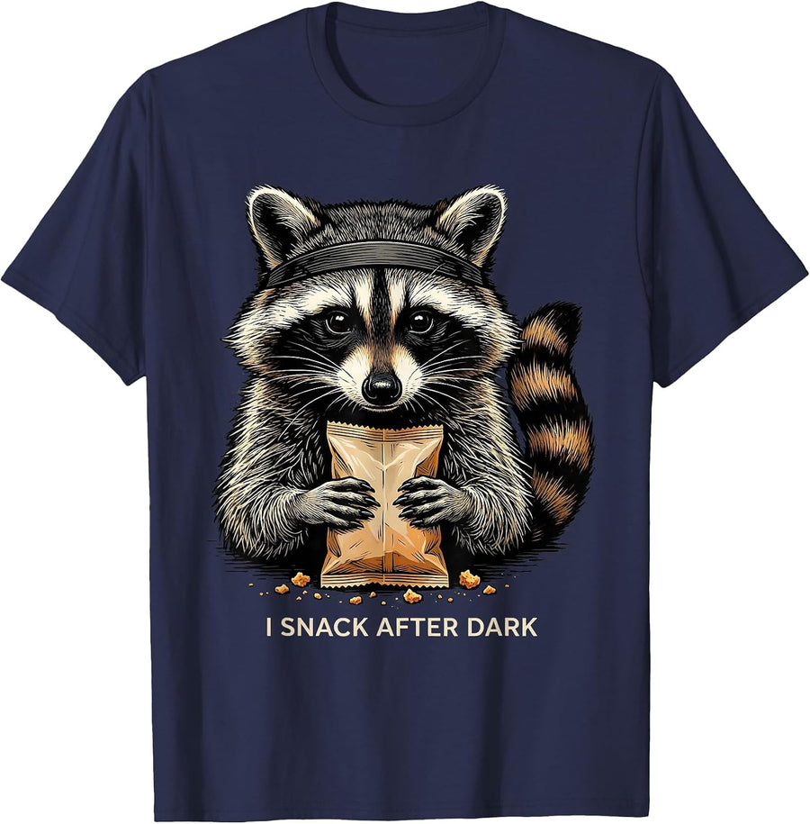 I Snack After Dark Funny Raccoon Trash Panda Meme Humor T-Shirt - Navy Blue