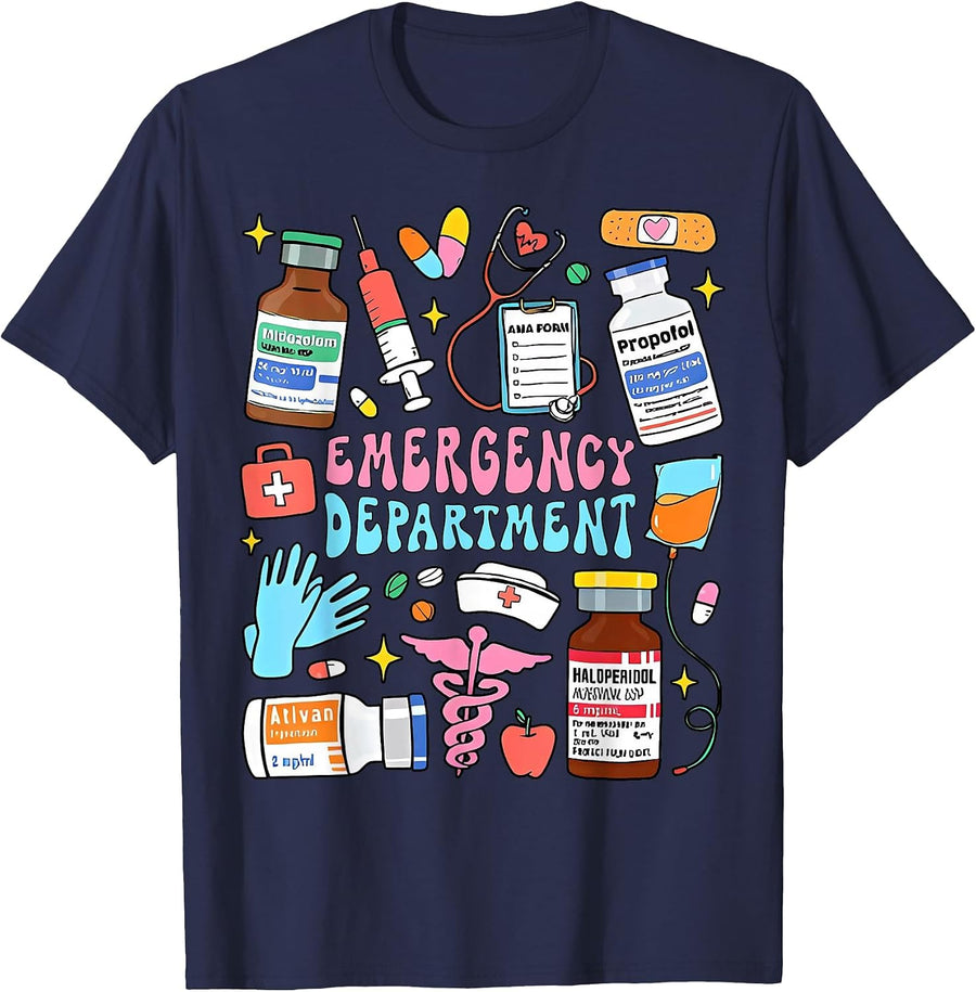 Retro Emergency Department Emergency Room ER ED Nurse Tech T-Shirt - Navy Blue