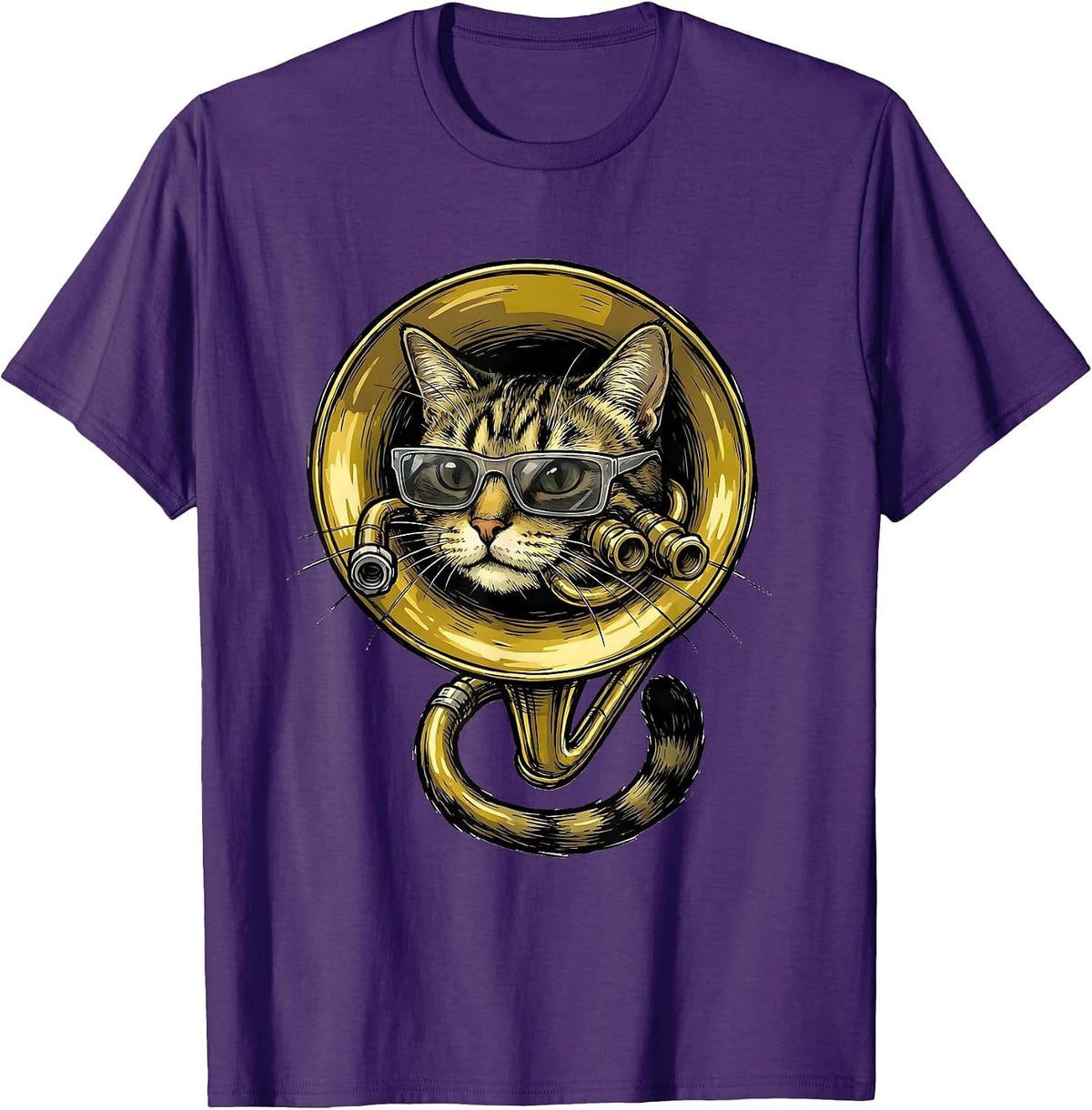 Men's Trumpet Cat With Sunglasses Funny Musician Humor T-Shirt - Purple