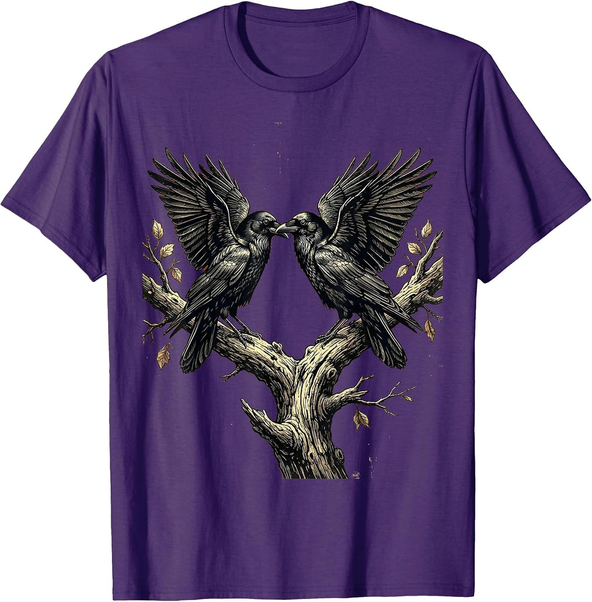 Men's Two Crows on a Branch Face to Face Art T-Shirt - Purple