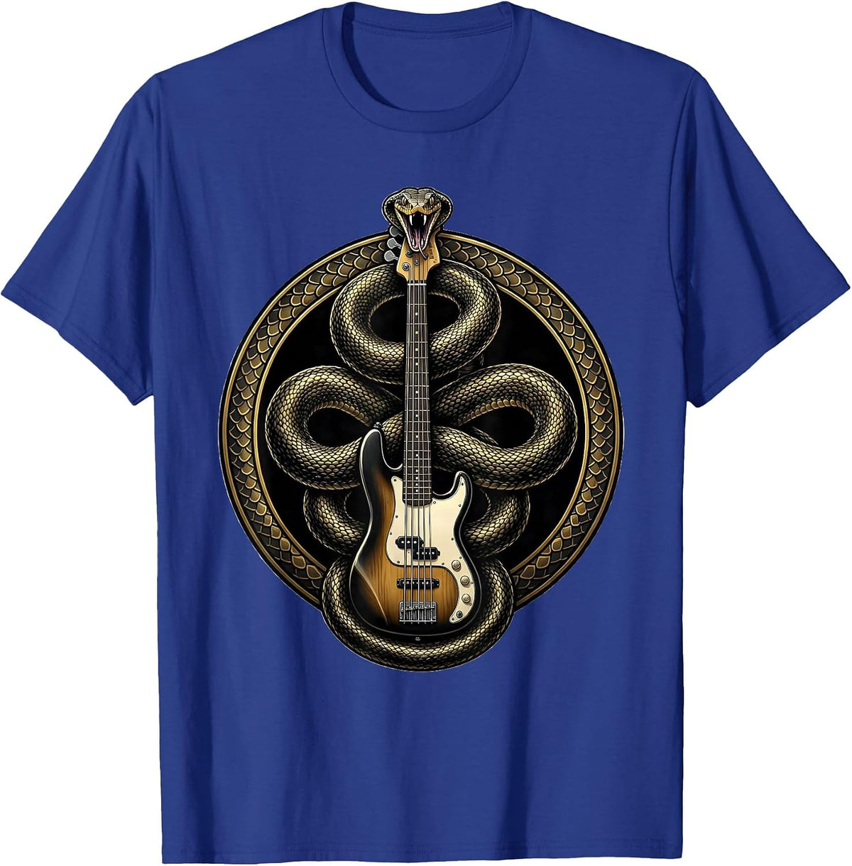 Snake Coiled Around Bass Guitar Graphic T-Shirt - Royal Blue
