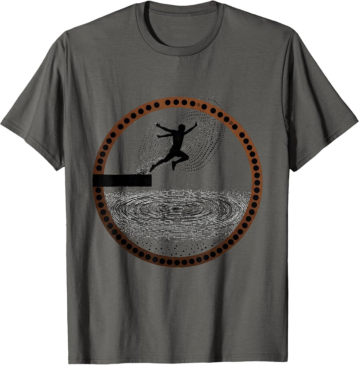 Pointillist Kid Diving Board Jump Art T-Shirt - Asphalt Grey