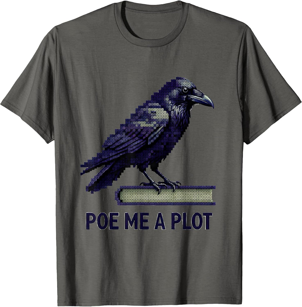 Poe Me A Plot Cross-Stitch Raven Edgar Allan Poe Literary T-Shirt - Asphalt Grey