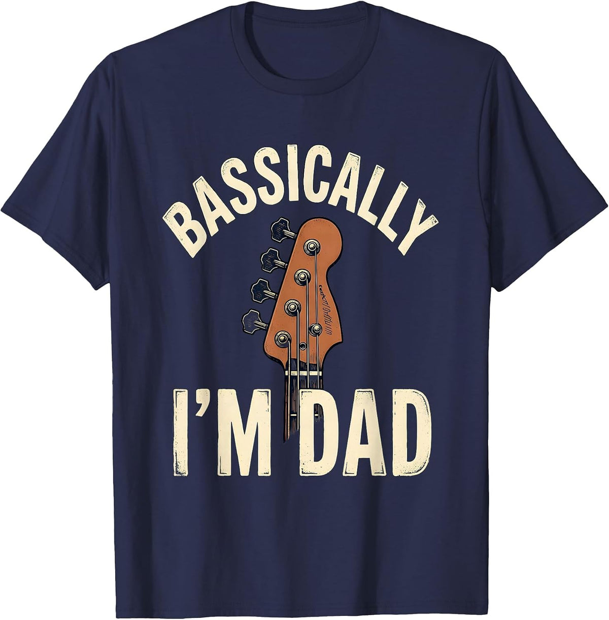 Men's Bassically I'm Dad Vintage Guitar Dad Humor Father's Day T-Shirt - Navy Blue