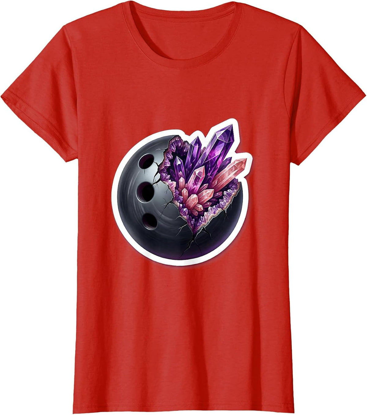 Bowling Ball Geode Crystal Split Illustration T-Shirt - Red