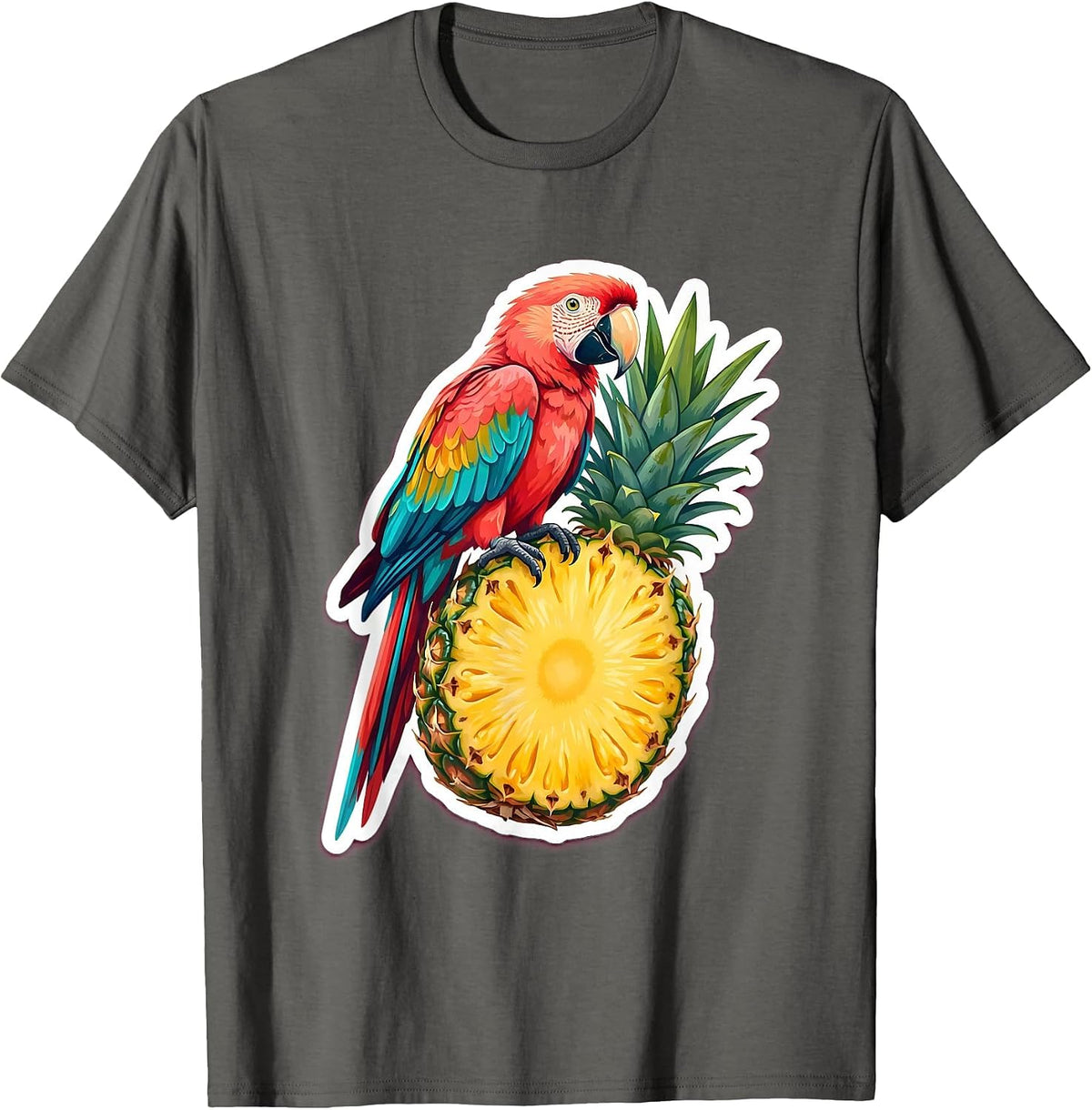 Tropical Parrot on Pineapple Hawaiian Graphic T-Shirt - Asphalt Grey